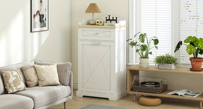 Storage Cabinet 12-Gallon Tilt-Out Trash Bin Enclosure with Top Drawer and Two Color Options
