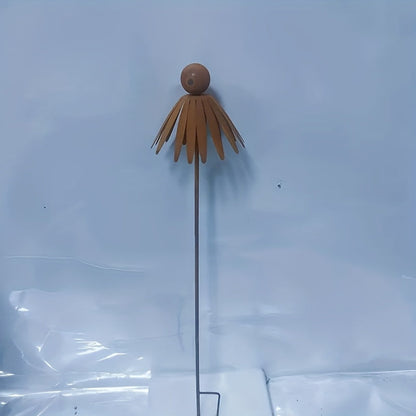 Rustic Iron Coneflower Garden Stake with 78 cm Stem, 13 cm Bloom and Ground Insert for Pots and Borders