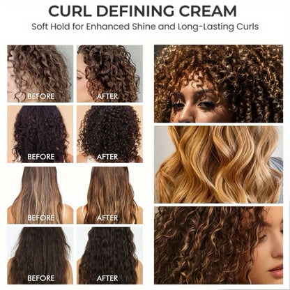 Curl Defining Cream with Detangling Brush Set 10.14 oz — Anti-Frizz Curl Enhancer, Long-Lasting Bouncy Curls, Non-Sticky Lightweight Hold, Salon Quality for Curly Wavy & Coily Hair, Women & Men