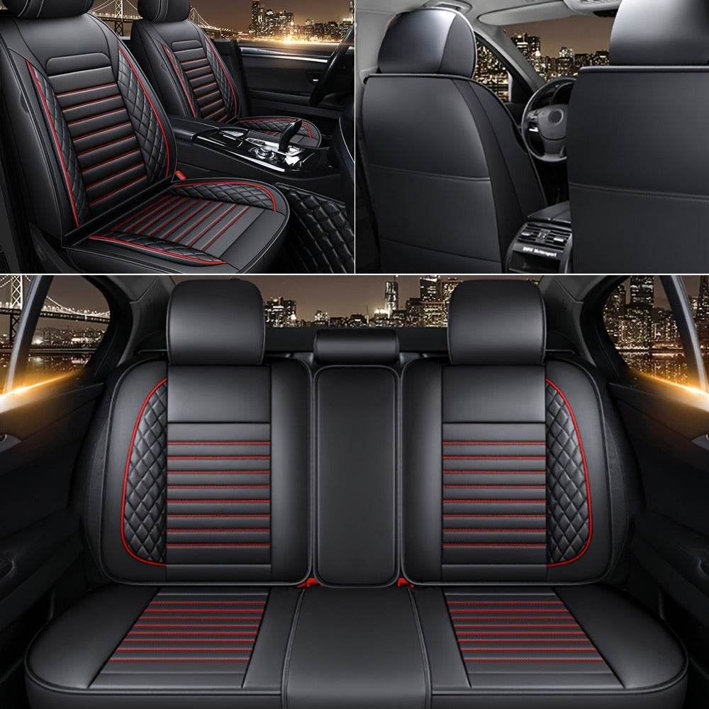 Car Seat Covers Full Set – 5-Seat PU Leather Airbag Compatible Universal Fit Sedan SUV Truck Waterproof with Front Storage Bag & Detachable Armrest