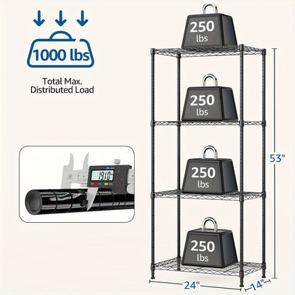 Metal Storage Shelving Unit Heavy Duty Adjustable 4 5 Tier Steel Shelf Rack for Garage Kitchen Pantry Workshop Black Chrome MZG
