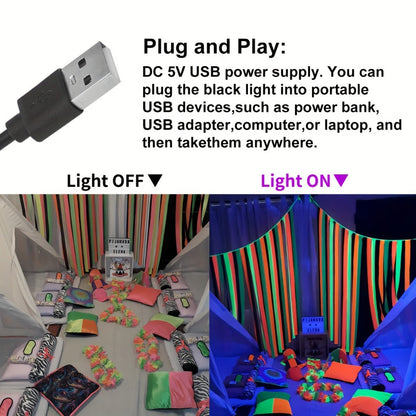 Compact USB UV Black-Light Bar Set with Pictured LED Rows, Inline Controls and 5-, 6-, 7- or 8-Pack Options