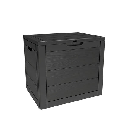 35-Gallon Compact Wood-Look Deck Box with Hinged Lid, Side Grips and Three Enhanced Color Options