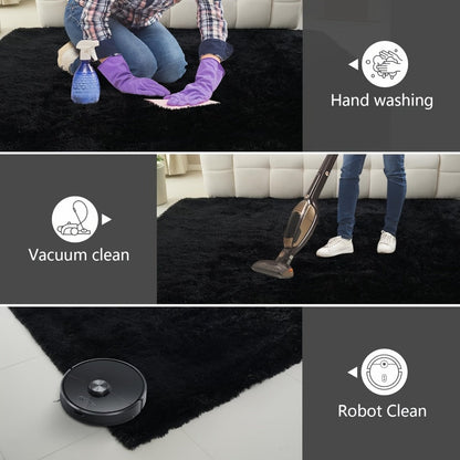 Area Rug, Black Rectangular Shaggy Microfiber Style in 4x6, 5x8, 6x9 or 8x10 Feet with Machine-Wash Care
