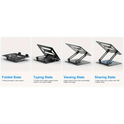 Rotating Laptop Stand with 360-Degree Swivel Base, Foldable Metal Riser in Silver or Black