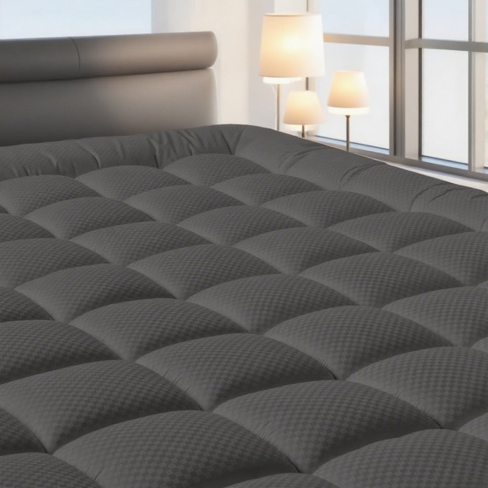 RV Queen Mattress Topper Quilted Pillow Top Mattress Pad Fitted Protector Cooling Breathable Fluffy Soft Cover with 8-21" Deep Pocket for RV Camper Trailer, Black