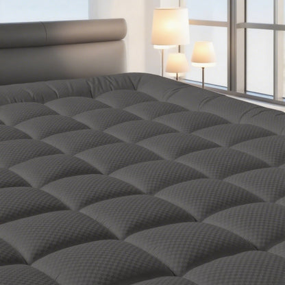 RV Queen Mattress Topper Quilted Pillow Top Mattress Pad Fitted Protector Cooling Breathable Fluffy Soft Cover with 8-21" Deep Pocket for RV Camper Trailer, Black