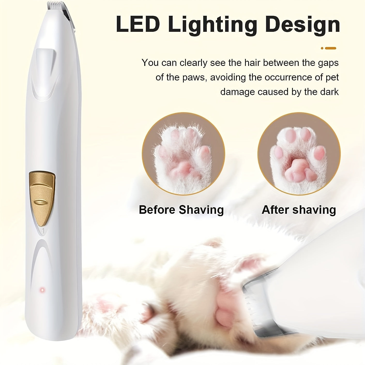 LED Paw Trimmer, Slim USB-Rechargeable Electric Clipper with 1mm Cutter Head for Dogs and Cats