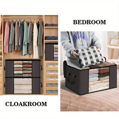 Four-Piece Foldable Storage Bag Set in Black or Gray with Clear Front Panels and Reinforced Side Handles