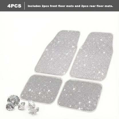 Crystal Bling Car Floor Mats for Women – Sparkling Diamond & Flash Glitter Universal Non-Slip Waterproof Auto Floor Pads, Fashionable Car Interior Accessory, 4/8pcs Set, Great Christmas Gift