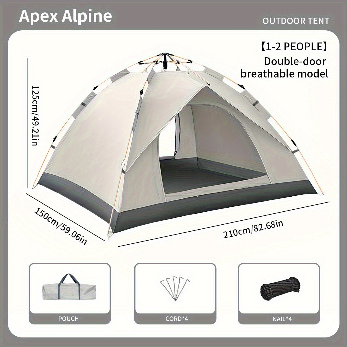 Pop Up Tent Windproof Sun Resistant Double Door Camping Outdoor
