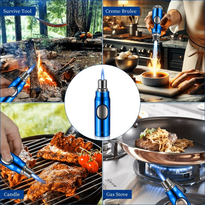 Blue Refillable Butane Torch Lighter with Adjustable Jet Flame, Wide Nozzle and Gift Box Included