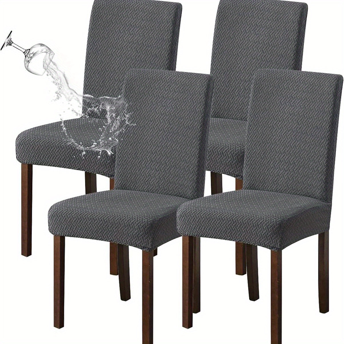 Textured Stretch Dining Chair Covers in Beige, Gray, Chocolate, Black, Khaki or Burgundy, Four- or Six-Piece Sets