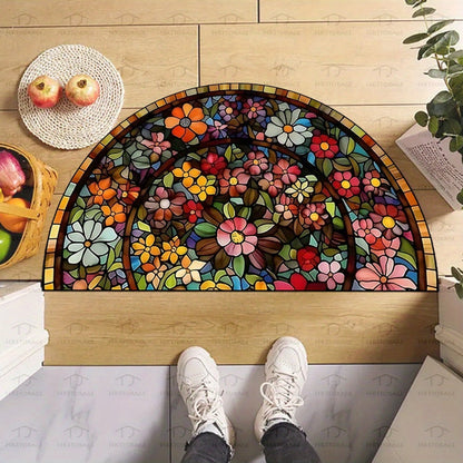 Semicircle Mandala Door Mat in Four Protected Sizes from 15.75 x 23.62 to 31.50 x 47.24 Inches