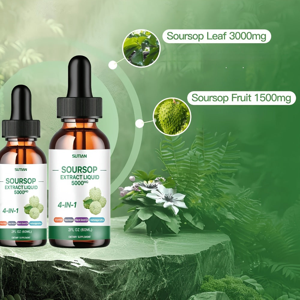 Dietary Supplement Soursop Liquid Drops with Black Seed Oil, Ashwagandha and Seaweed, 2 fl oz