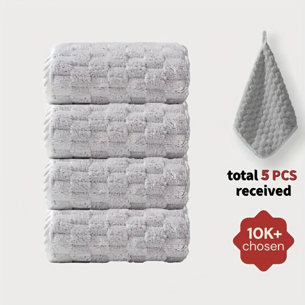 Bath Towels Set 4 or 8 Piece Microfiber Waffle Weave Collection in Gray, Pink, Blue and Beige