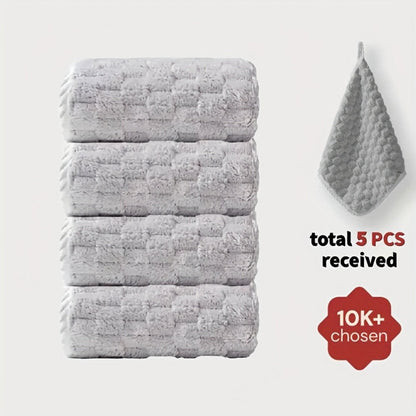 Bath Towels Set 4 or 8 Piece Microfiber Waffle Weave Collection in Gray, Pink, Blue and Beige