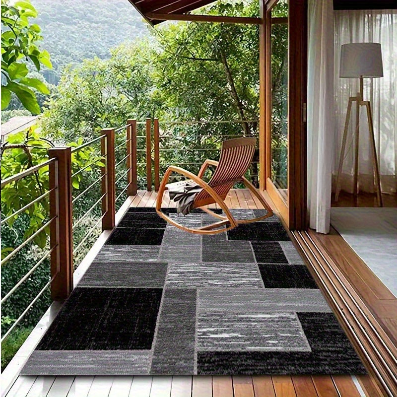 Outdoor Rug Geometric Washable | Black Gray Patio Balcony Pool Yard