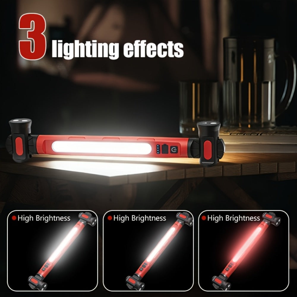 LED Work Light Bar 3000LM Rechargeable Construction Site Lighting Lamp – Hanging Hook, Portable Underhood Work Light for Auto Repair, Garage, Mechanical Maintenance & Emergency Use – Single & 2-Pack Options