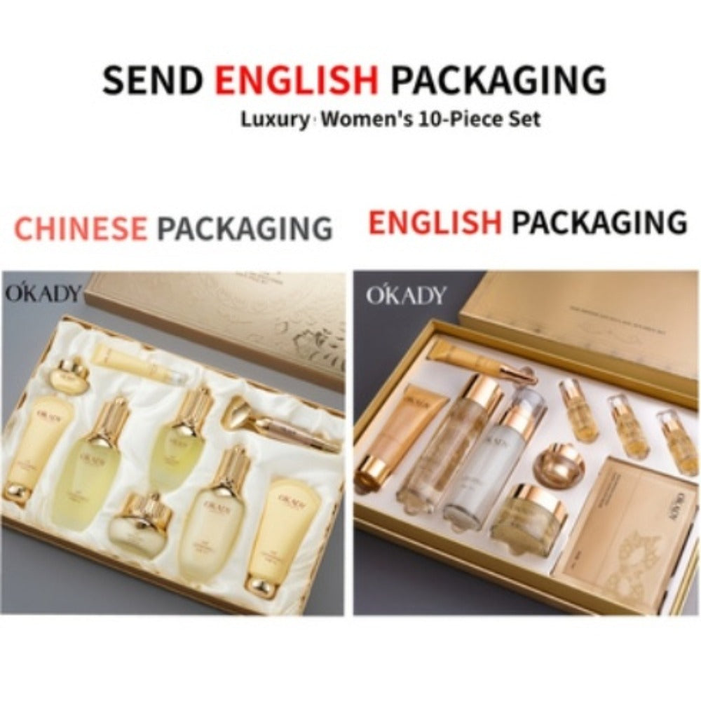 Skincare Set with OKADY Label, 9 Ginseng Products Including Cleanser Toner Essence Serum and Creams