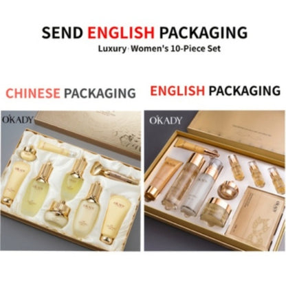 Skincare Set with OKADY Label, 9 Ginseng Products Including Cleanser Toner Essence Serum and Creams