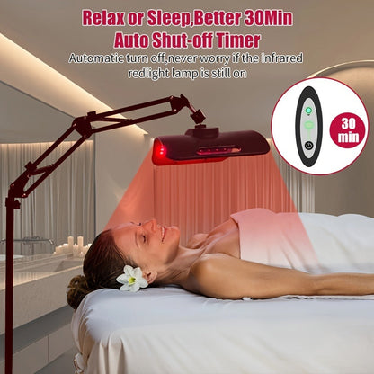 Curved Red and Near-Infrared LED Light Panel with 15 x 8.6-Inch Head, Adjustable Floor Stand and Articulating Arm