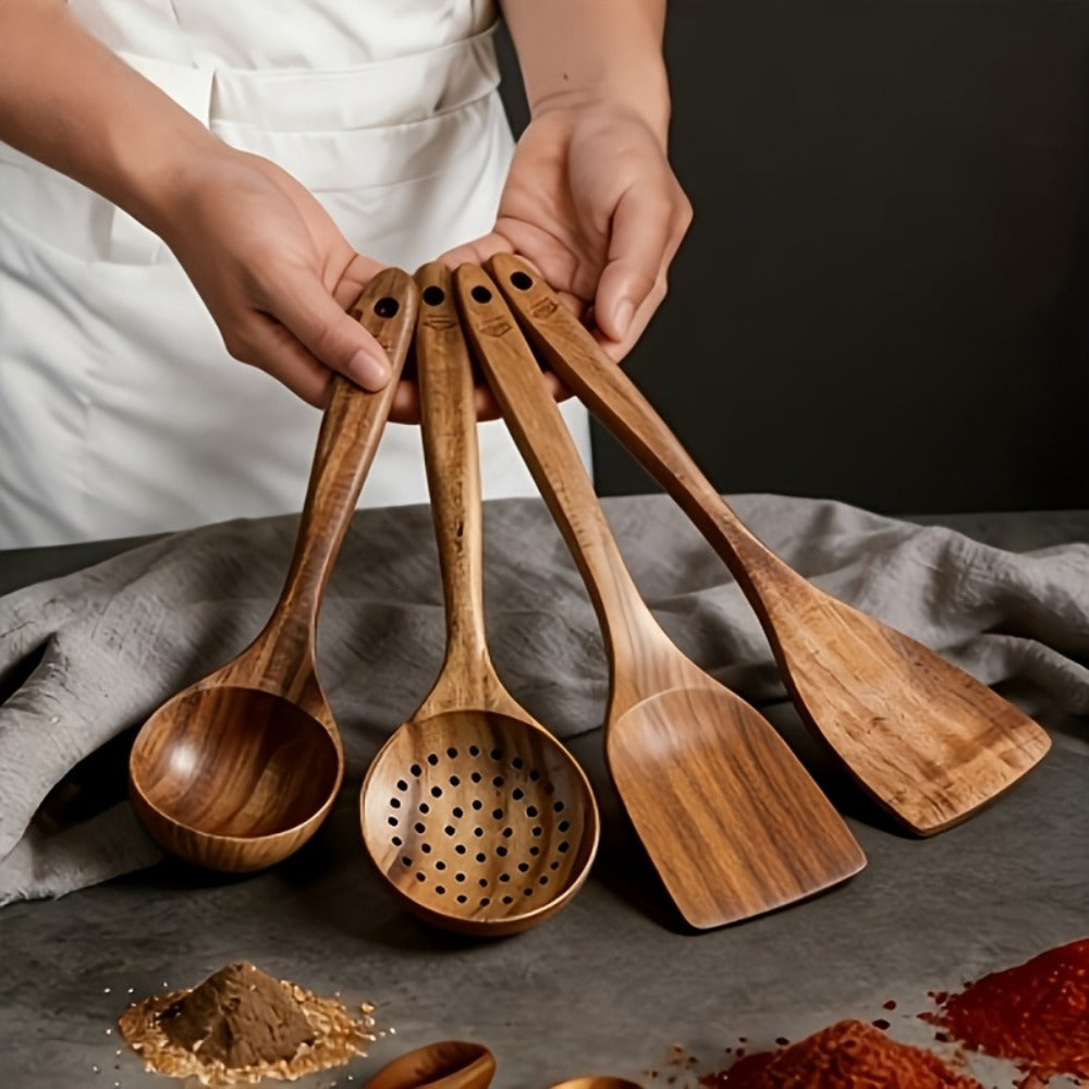Wooden Kitchen Utensil Set with Five-, Six- or Ten-Piece Configurations and Optional Storage Box