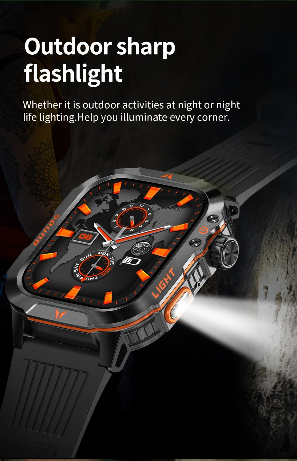 2.01" HD Compass Smartwatch for Men Women – Wireless Calling Outdoor Adventure Watch with LED Flashlight Fitness Tracker Pedometer Calorie Counter Long Battery Life Compatible with Android iPhone Couples Gift