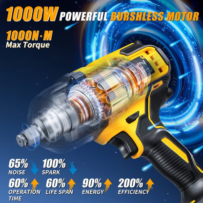 High Torque Impact Wrench Kit 320NM / 1000NM Brushless Cordless – 21V with 2.0AH / 4.0AH Batteries, Quick Charger, 6 Sockets & Full Accessories, Electric Impact Gun for Car Repair, Auto Mechanic & Home Use