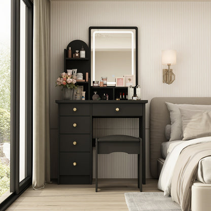 Vanity Desk shown in the Black, With LED Light option
