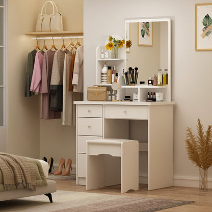 55-Inch Makeup Vanity Desk with LED Lighting and Padded Seat detail image - detail view 4