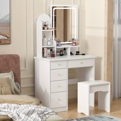 Vanity Desk shown in the White, With LED Light option