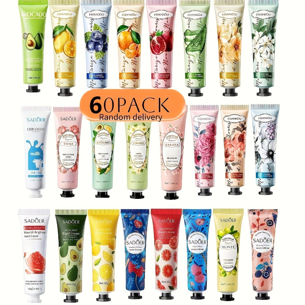 Sixty-Piece Travel Hand Cream Assortment with Random Fruit, Floral and Color-Printed Mini Tubes