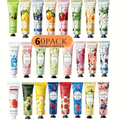 Sixty-Piece Travel Hand Cream Assortment with Random Fruit, Floral and Color-Printed Mini Tubes