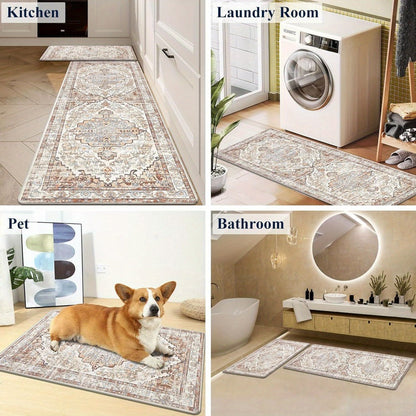 Anti Fatigue Kitchen Mat Set of 2 Non-Slip Cushioned Kitchen Rugs Boho Distressed Runner for Sink Laundry Office Standing Mat
