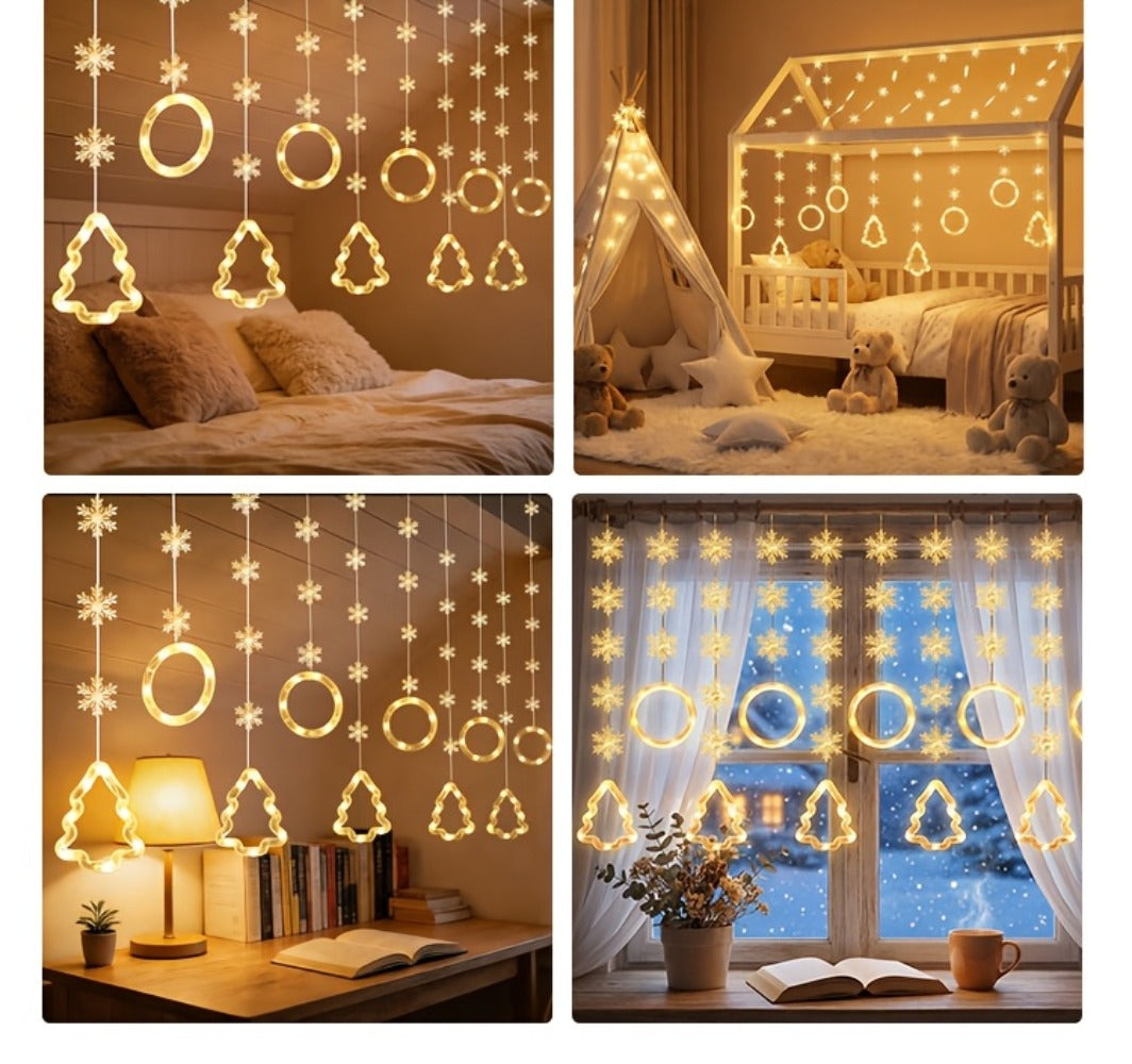 Mini LED String Lights Christmas Snowflake & Star Tree Shapes, 10-Pack USB Powered Fairy Lights 118 Inch, Indoor Holiday Decoration for Bedroom Window Curtain Wall Door Living Room Party Decor