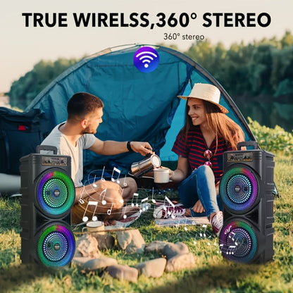 Dual 8.5-Inch Portable Party Speaker with RGB Lights, Bluetooth, TWS, FM, USB and Built-In Microphone