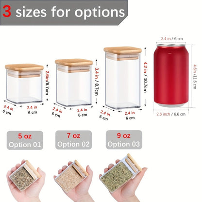 Twelve-Piece Square Glass Spice Jar Set with Bamboo-Style Lids, Labels and 7-Ounce Capacity