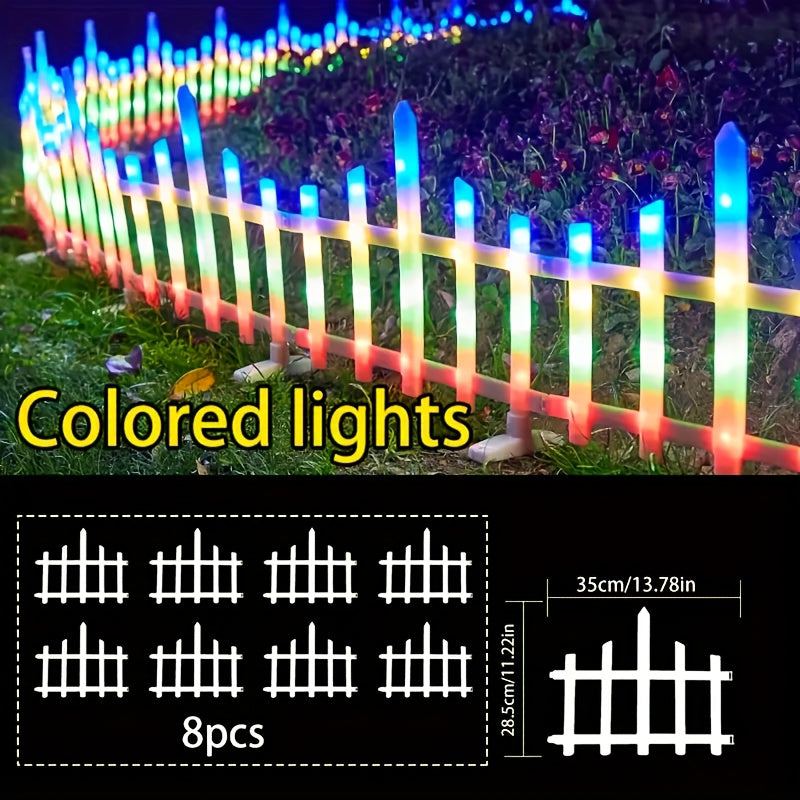 Solar Fence Lights Outdoor 8-Pack with Remote Control - LED White Picket Fence Border Lights Solar Powered