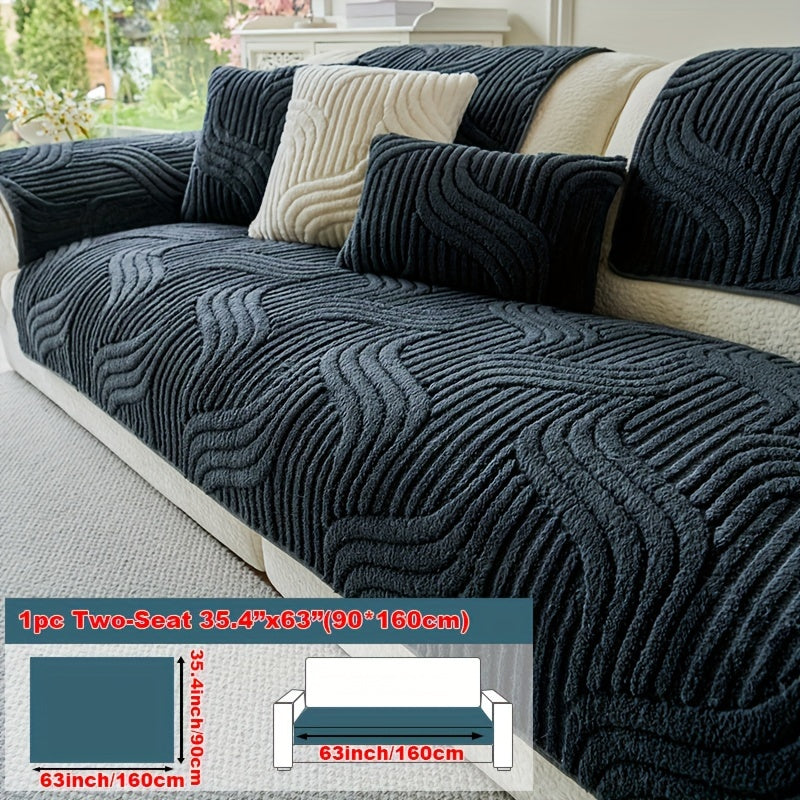 Sofa Cover Wave-Texture Plush Panels for 2 to Large 4-Seater Sofas, Armrest or Pillowcase Options