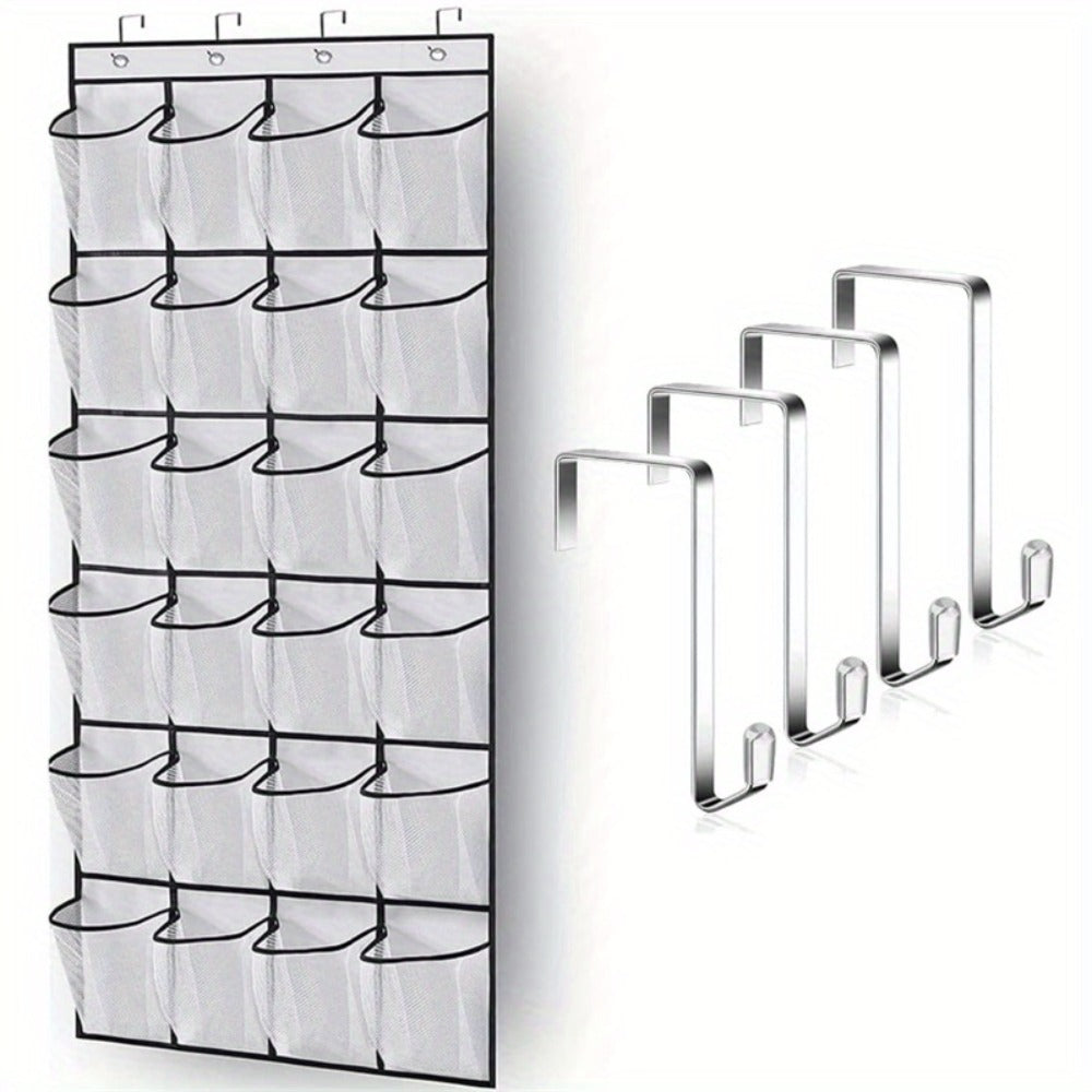 Over Door Shoe Organizer 24 Large Mesh Pockets – Foldable Breathable Hanging Storage Rack, Durable Fabric Closet Hanger for Shoes & Accessories, Space-Saving Door Organization