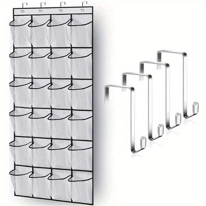 Over Door Shoe Organizer 24 Large Mesh Pockets – Foldable Breathable Hanging Storage Rack, Durable Fabric Closet Hanger for Shoes & Accessories, Space-Saving Door Organization