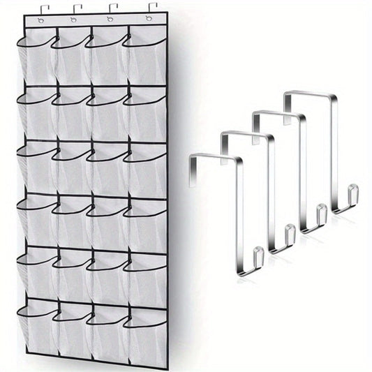 Over Door Shoe Organizer 24 Large Mesh Pockets – Foldable Breathable Hanging Storage Rack, Durable Fabric Closet Hanger for Shoes & Accessories, Space-Saving Door Organization