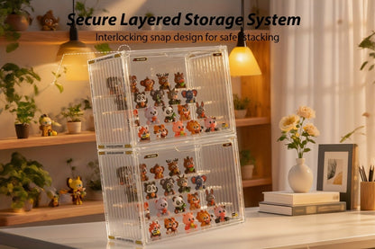 Large Four-Tier Clear Acrylic Figure Display Case with Magnetic Door and Stackable Desktop Design
