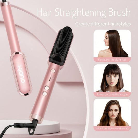 Hair Straightener & Curling Iron Set for Women — Flat Iron Straightening Brush, Anti-Scald, Precise Temperature Control, Auto Shut-Off, Salon Results at Home, Office & Travel, Golden Gift Set
