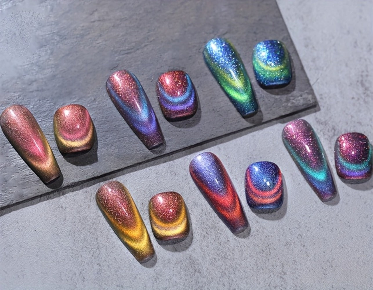 Cat Eye Gel Polish Set 6pcs BORN PRETTY Double Light Reflective Magnetic - Sparkling Rainbow Glass Cat Eye Effect Soak Off UV LED Gel 10ml Each Long Lasting Salon & Home DIY Manicure Kit for Women