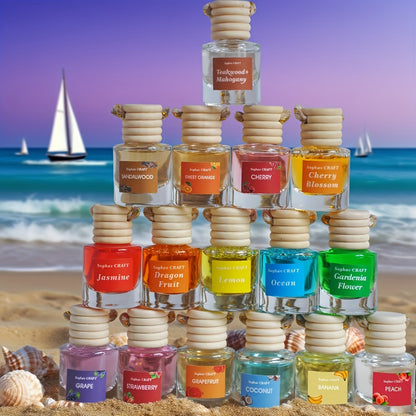 Car Air Freshener 18-Pack Hanging Diffuser Bottles with Six Random Scents and Adjustable Wood Caps