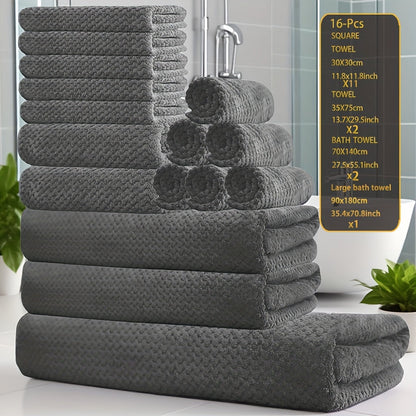 Towel Set 16 Piece 300GSM Coral Fleece Bath Towels and Washcloths in 11 Solid Colors for Home and Guest Use