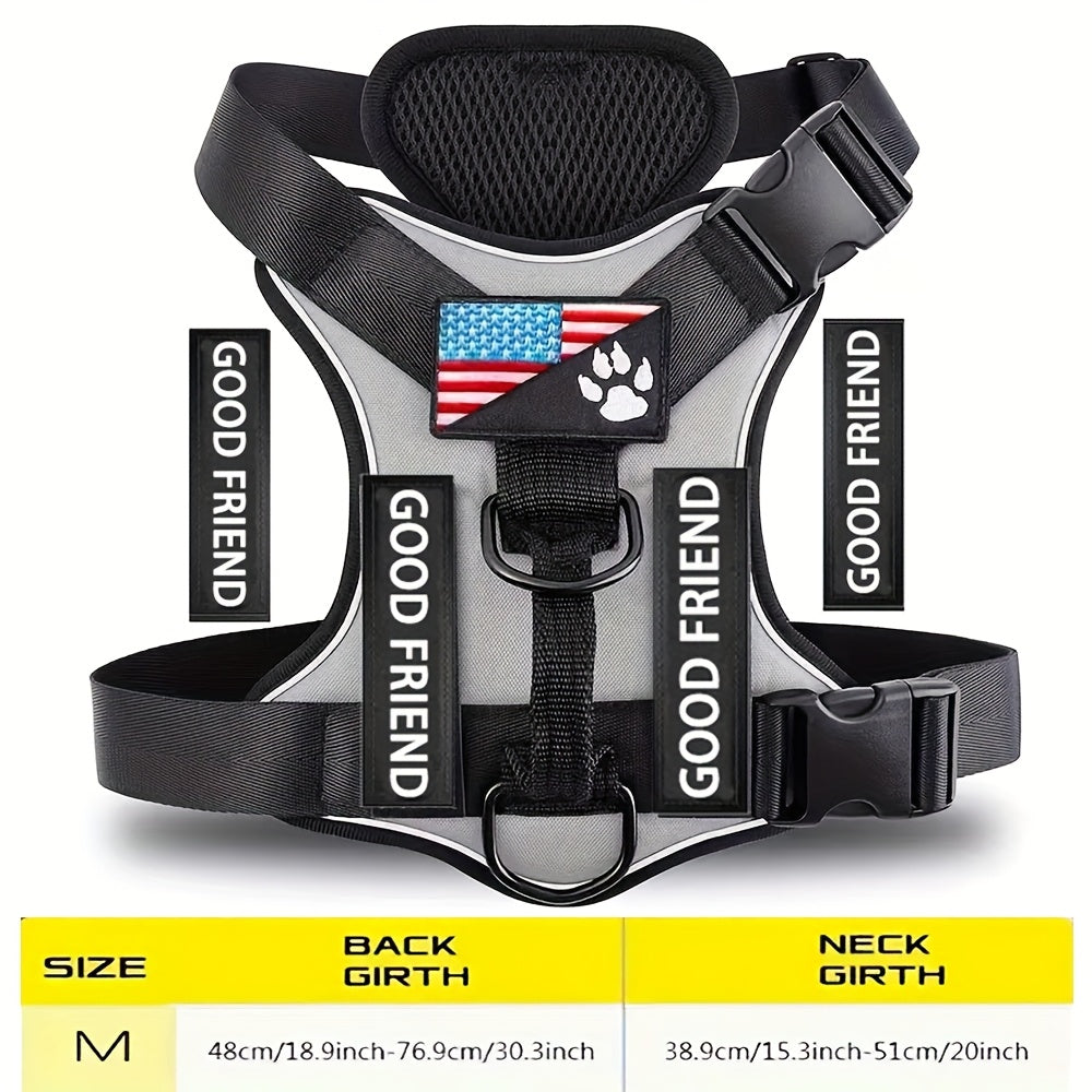 Five-Patch Dog Vest Harness in Black, Red, Rose Red, Grey or Green with XS-to-XL Sizes Pictured