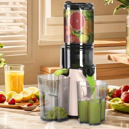 Cold Press Juicer Masticating – 350W Slow Juicer with Wide Feed Chute, 50RPM Fine Grinding, High Juice Yield, Easy to Clean, Safe Bladeless Design for Whole Fruits & Vegetables, Black & Pink